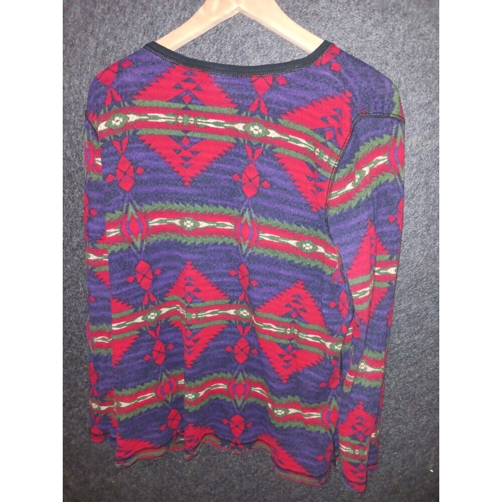 Chaps Denim Aztec Print Long Sleeve Waffle Knit Rib Thermal Henley Top Shirt 1x - Picture 5 of 10